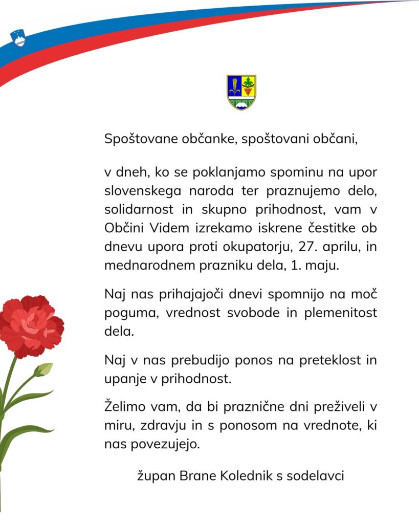 Voščilo ob dnevu upora proti okupatorju in prazniku dela