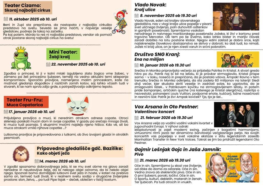 Kulturni mozaik Majšperk, abonmajska sezona 2025/2026