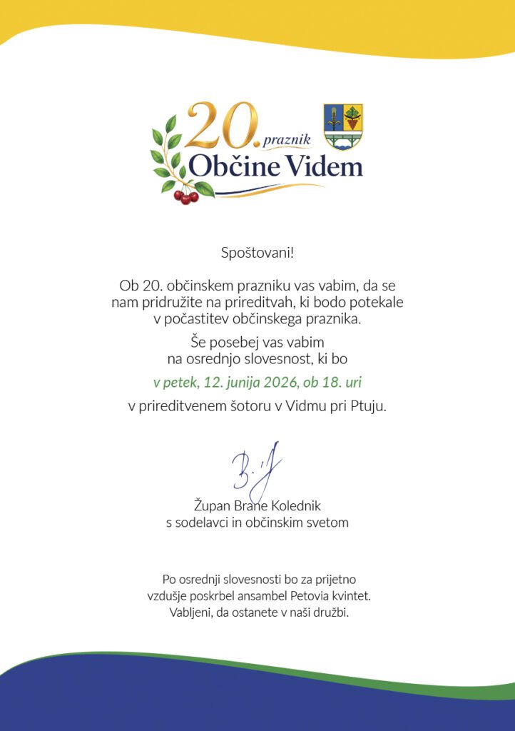 Vabilo na osrednjo prireditev ob 20. občinskem prazniku